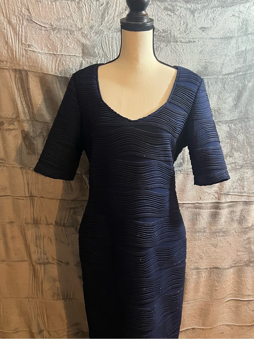 Size 12 Navy Textured Wave Sheath Dress - Women's